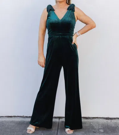 Entro Standing Out Velvet V-neck Jumpsuit In Emerald