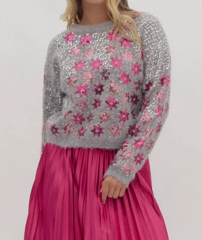 Entro Star Sequin Sweater In Grey