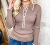 Entro Stay In The Moment Ribbed Knit Long Sleeve Top In Mocha In Pink
