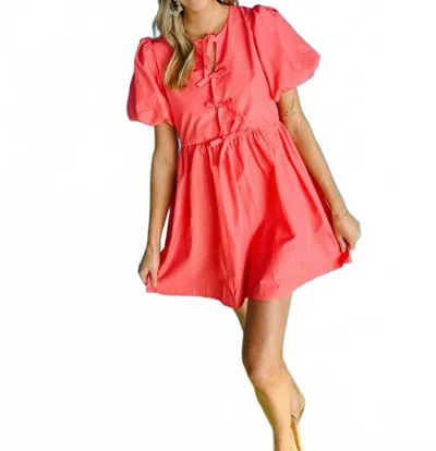 Entro Steely Balloon Sleeve Mini Dress In Coral In Red