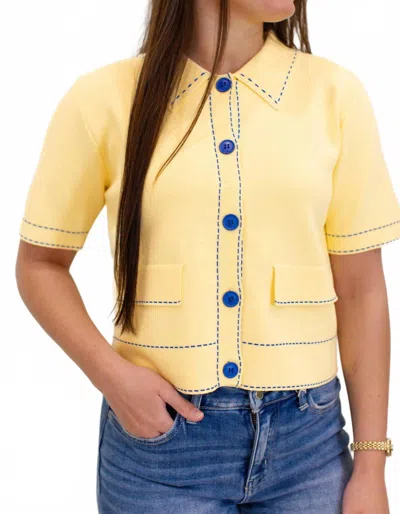 Entro Stitch Button Up Sweater In Yellow