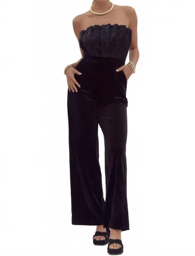 Entro Strapless Glittery Velvet Romper In Black In Brown