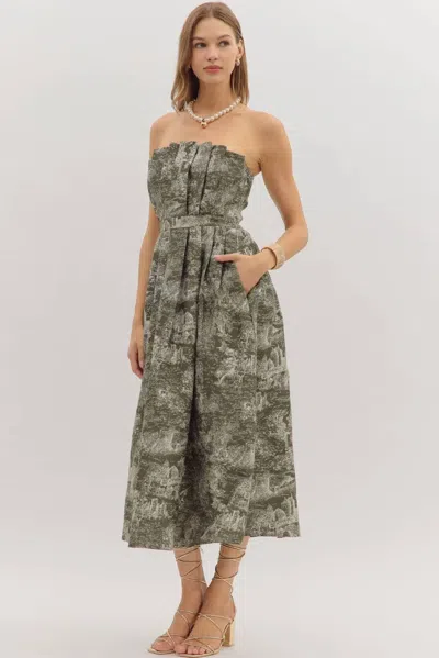 Entro Strapless Midi Dress In Olive In Green