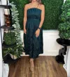 Entro Strapless Pleated Midi Dress In Hunter Green In Green