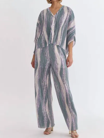 Entro Stream Wave Wide Leg Pant Set In Green & Lilac