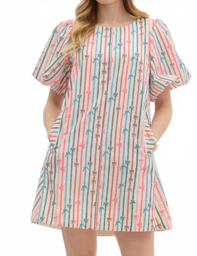 Entro Stripe Bow Swing Dress In Ecru In Multi