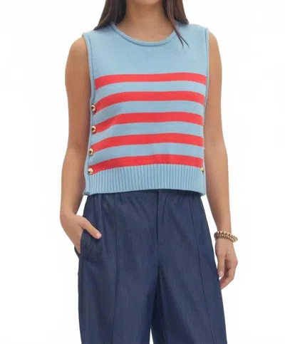 Entro Stripe Crew Neck Sweater Vest In Light Blue