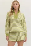 Entro Stripe Lounge Pullover Top In Matcha In Multi