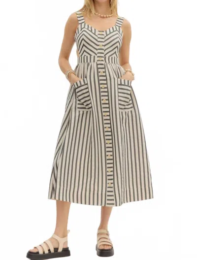 Entro Stripe Midi Dress In Black In Gold