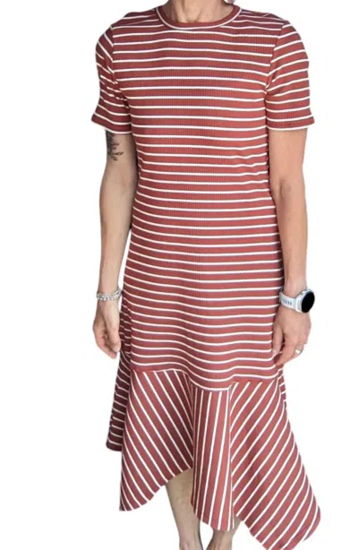 Entro Stripe Midi Dress In Camel In Brown