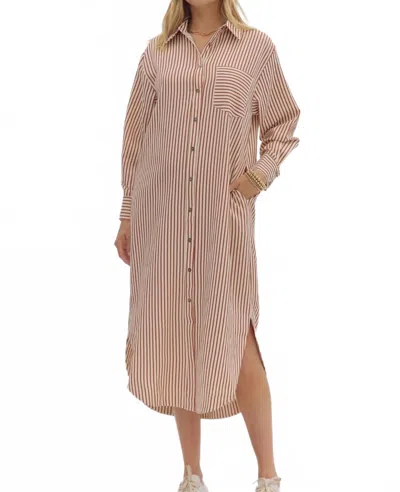 Entro Stripe Midi Shirt Dress In Rust In Neutral