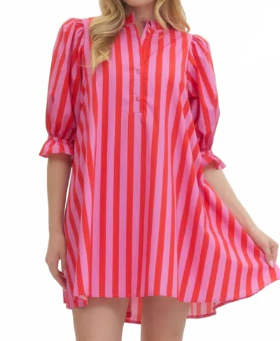 Entro Stripe Mini Dress In Red Pink