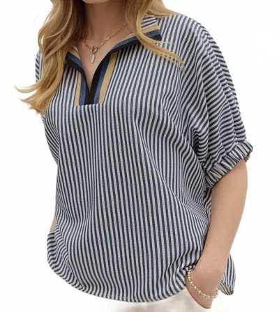 Entro Stripe Pattern Dolman Top In Navy In Blue