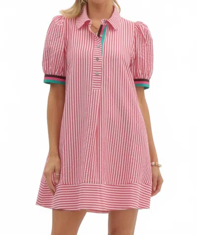 Entro Stripe Short Dress In Pink