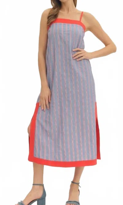 Entro Stripe Sleeveless Midi Dress In Chambray In Multi
