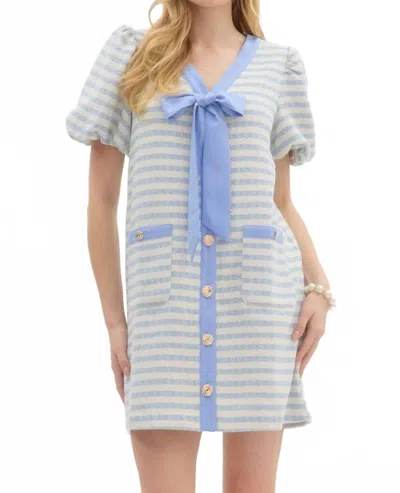 Entro Stripe Tweed Dress In Blue