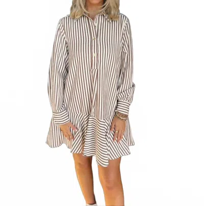 Entro Striped & Sweet Mini Dress In Brown In Multi
