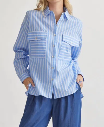 Entro Striped Button Up Top In Blue