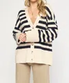 ENTRO STRIPED CARDIGAN IN NATURAL & NAVY