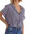 Entro Striped Collared Button Up Top In Blue In White
