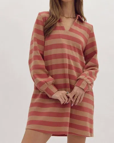 Entro Striped Dress In Rust In Multi