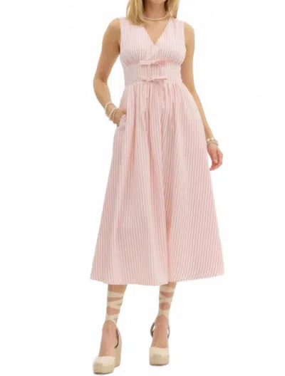 Entro Striped Empire Waist Bow Front Midi Dress In Pink
