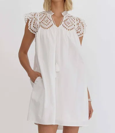 Entro Striped Eyelet Dress In White