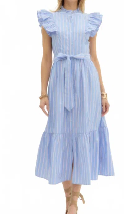 Entro Striped Flutter Sleeve Midi Dress In Blue