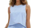 Entro Striped High-low Hem Sleeveless Top In Blue In Blue