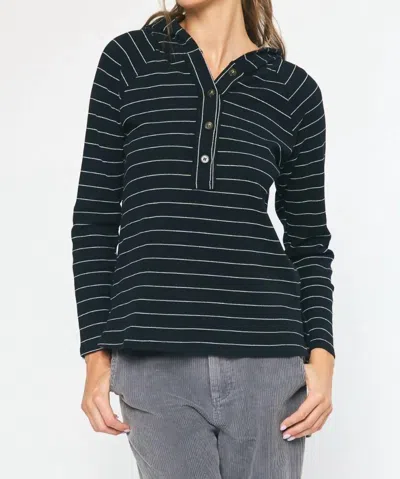 Entro Striped Hooded Top In Black In Blue