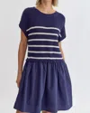 ENTRO STRIPED LAYERED DRESS IN NAVY