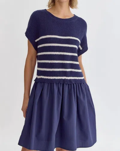 Entro Striped Layered Dress In Navy In Blue