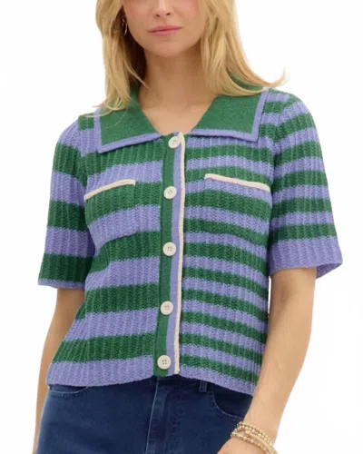 Entro Striped Light Weight Sweater Cardigan In Forest Multi In Purple