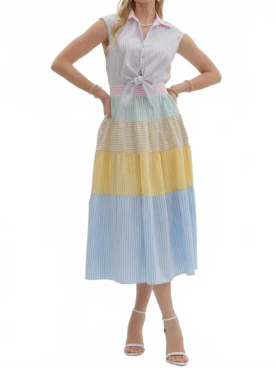 Entro Striped Midi Dress In Blue Multi