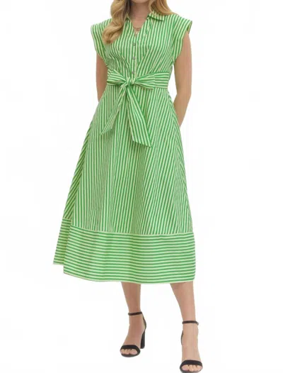 Entro Striped Midi Dress In Green