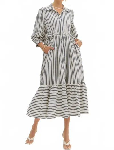 Entro Striped Midi Dress In Navy In Multi