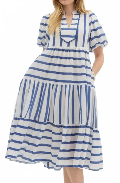 Entro Striped Midi Dress In Navy In Blue