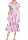 Entro Striped Midi Dress In Pink In Pink