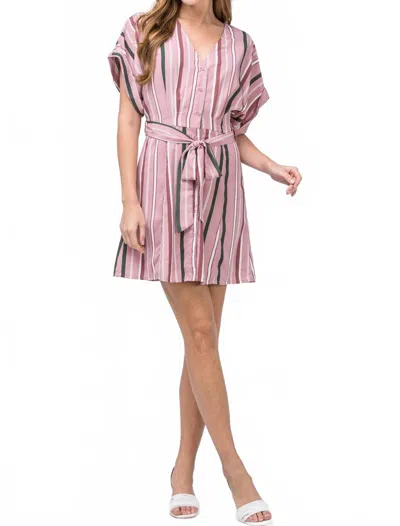 Entro Striped Mini Shirtdress In Pink
