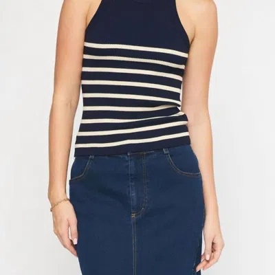 Entro Striped Ribbed Knit Tank Top In Blue