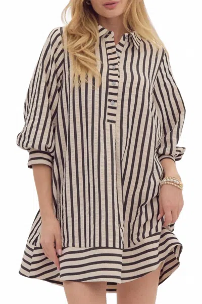 Entro Striped Seersucker Mini Dress In Black In Neutral