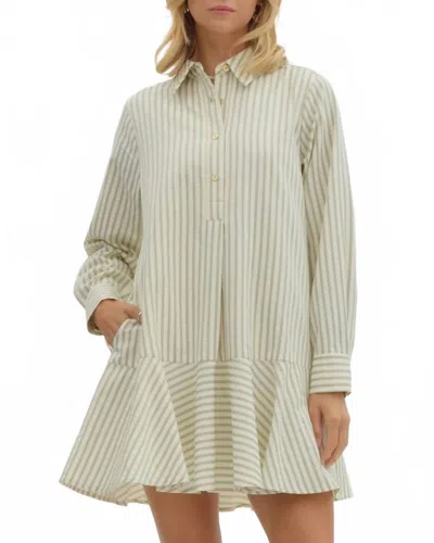 Entro Striped Shirt Dress In Sage In White