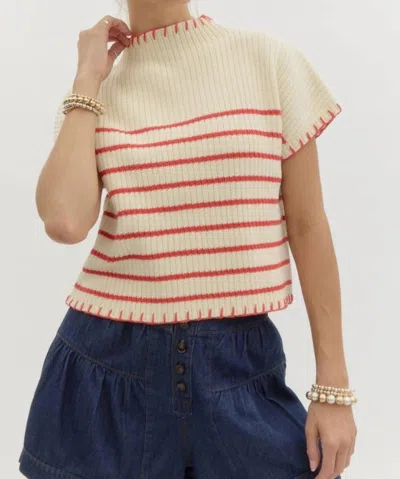 Entro Striped Short Sleeved Sweater In Cream In White