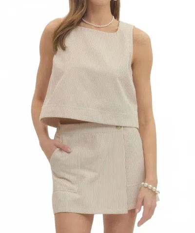 Entro Striped Sleeveless Crop Top And Skort Set In Brown In Neutral