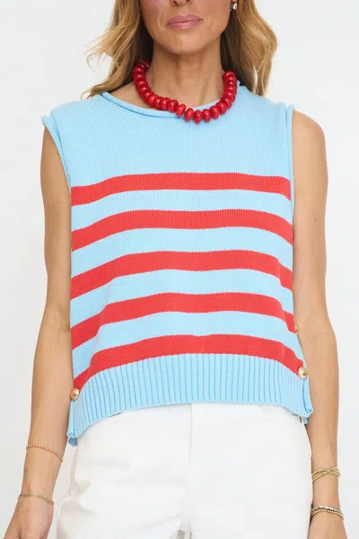 Entro Striped Sleeveless Knit Top In Light Blue