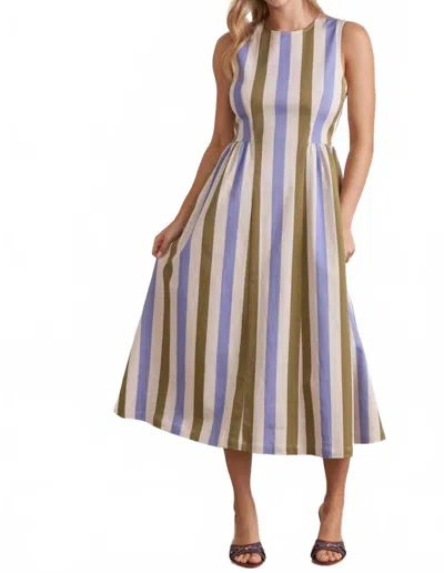 Entro Striped Sleeveless Midi Dress In Olive Combo In Multi