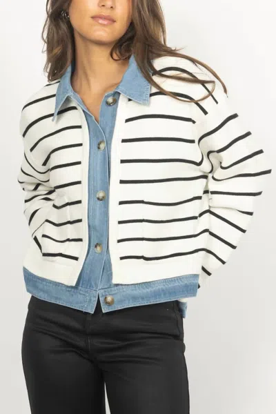 Entro Striped Standby Cardigan/jacket In White/black/denim In Multi