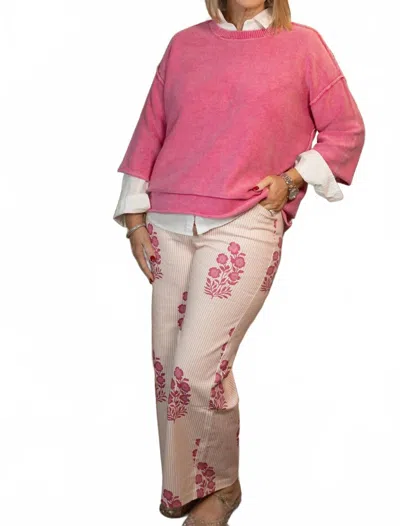 Entro Striped Straight Leg Printed Pants In Pink In Multi