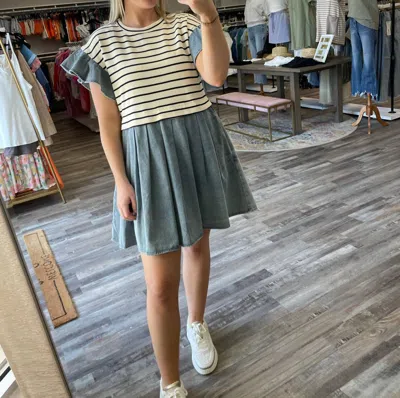 Entro Striped Twofer Denim Dress In Cream