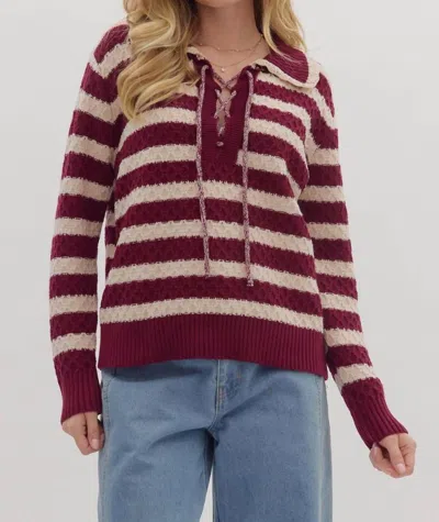 Entro Stripes And Fun Sweater In Burgundy In White